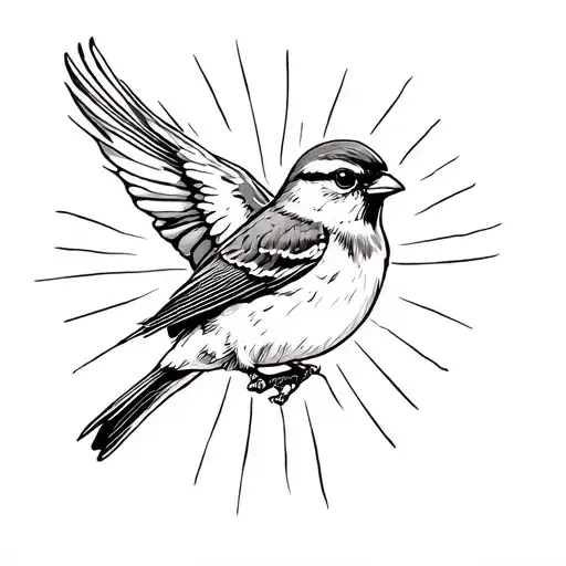 Sparrow Bird Flying With Sun In Background Black And White