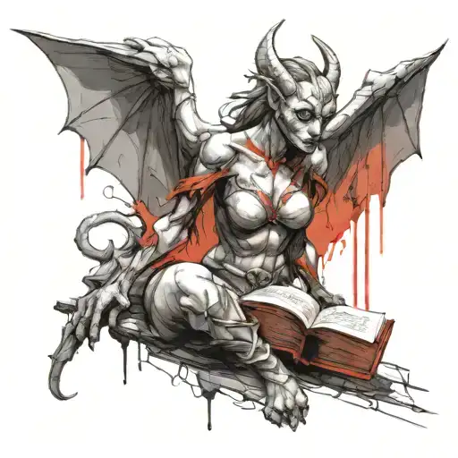 Female Gargoyle Warrior With A Book