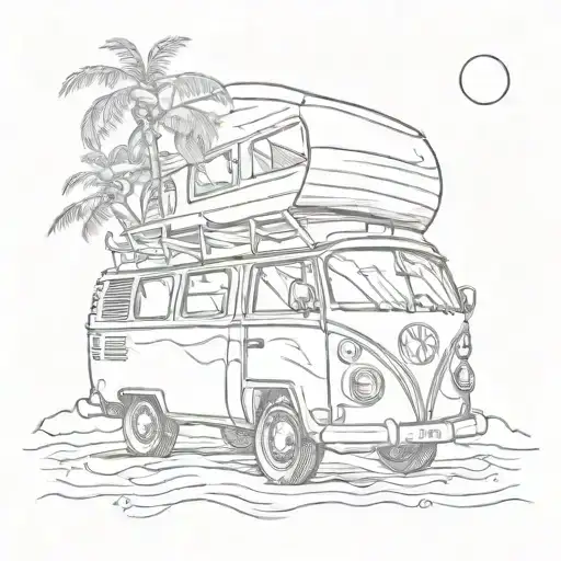 Camper Van Beach Background Black And White
