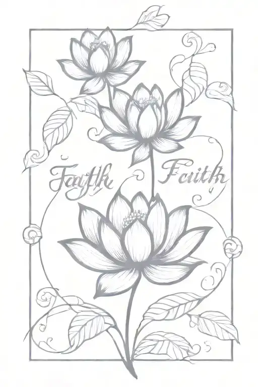 Lotus Flowers With The Word Faith And Vines Coming Out Of The Flower