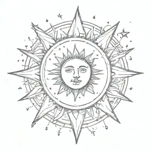 Sun With Sleepy Expression Surrounded By Stars And Date Of Birth