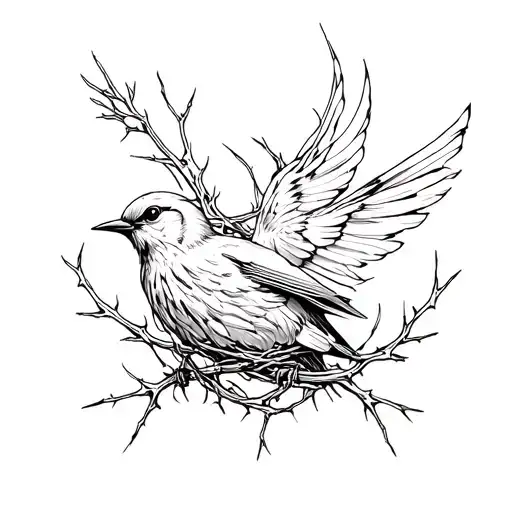 Bird Entangled Thorns Wrapped