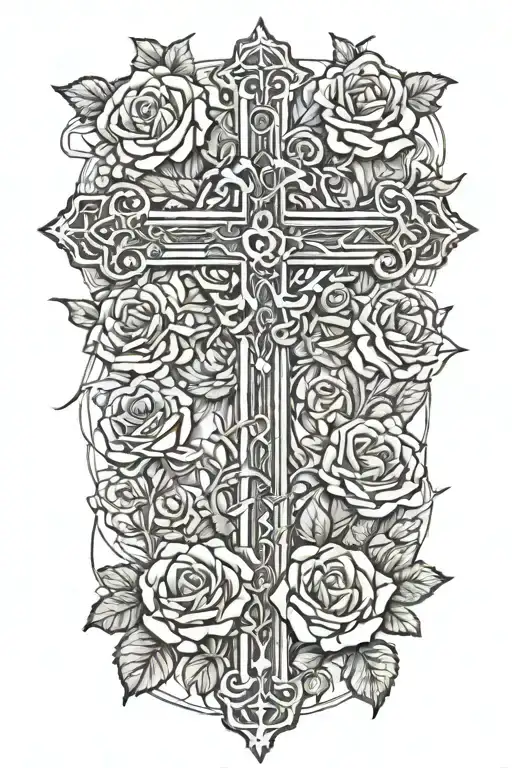 Three Crosses With Roses