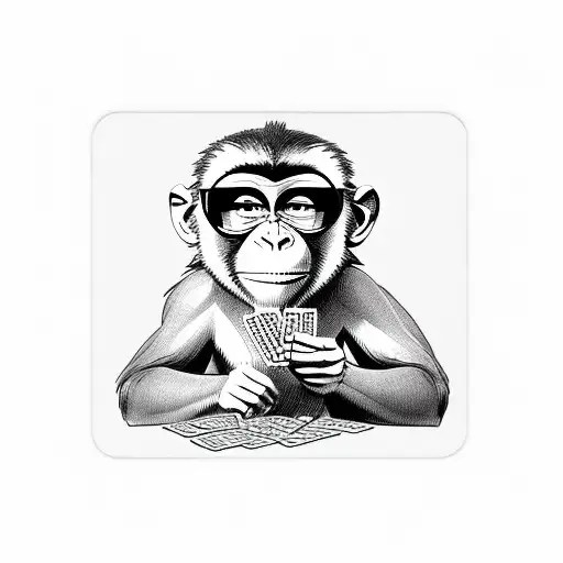 A Monkey With Shades On A Table Playing Cards