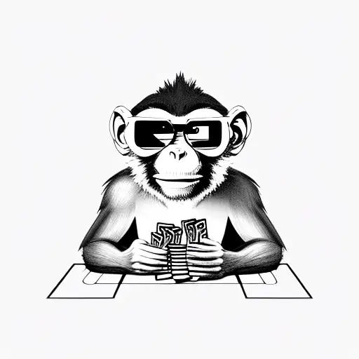 A Monkey With Shades On A Table Playing Cards With A Smerk