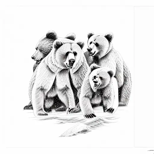 Brown Bear Pinup Model With 2 Bear Cubs