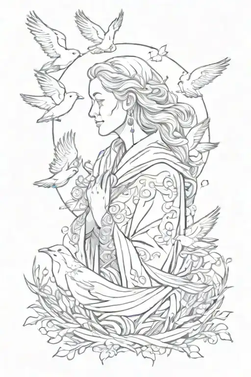 Grandmother In Heaven With White Birds