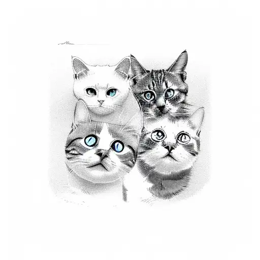 4 Cat Faces Together