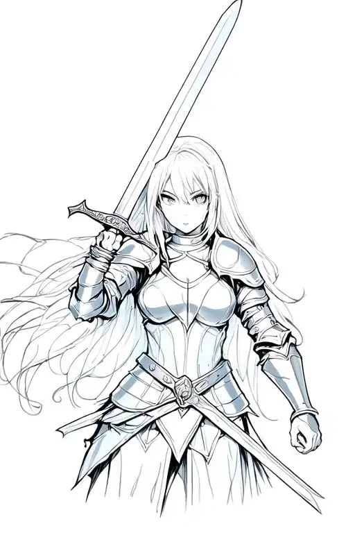 Female Anime Girl Knight Holding A Sword