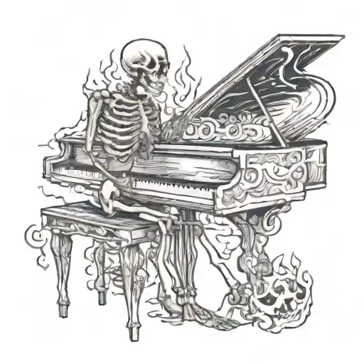 A Skeleton Playing A Burning Piano