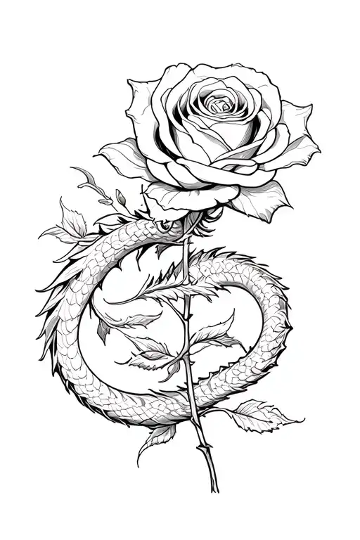 Red Rose With Dragon Wrapped