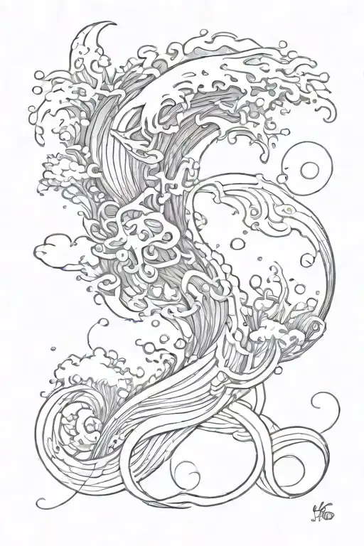 Waves And Ocean Creature Combining Elements