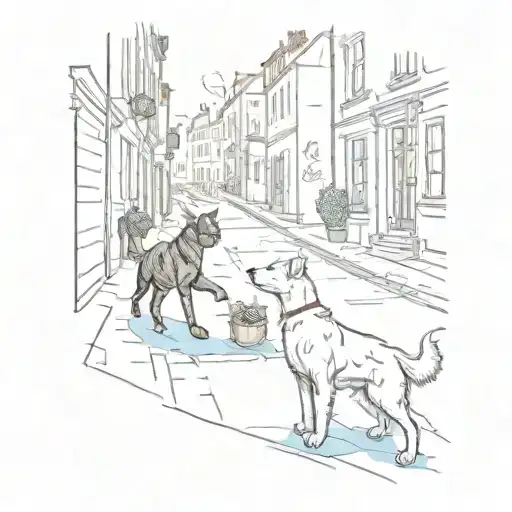 A Cat And Dog Playing Together In The Streets Of Ostrava