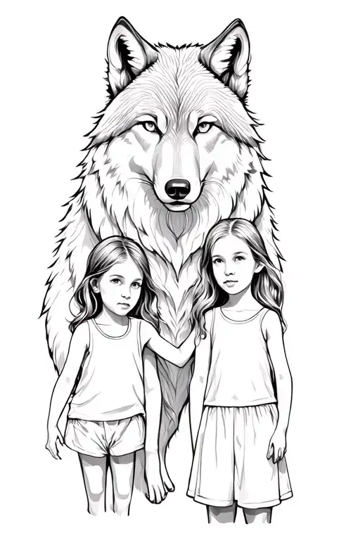 Wolf Mother With Two Children
