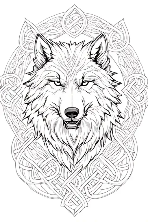 Nordic Fenrir Wolf In Celtic Knotstyle Surrounded With Celtic Knot