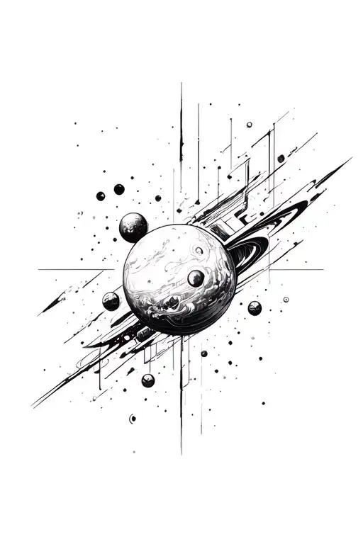 Sketch For Tattoo In Abstract Style With Space Theme In Black And White