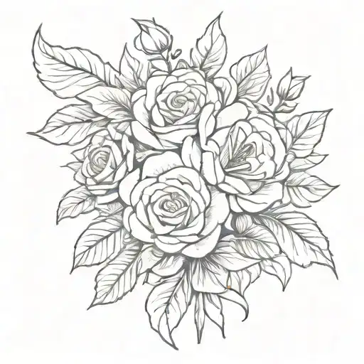 Azalea And Rose Bouquet With Leaves And A Bow At The Bottom To Tie