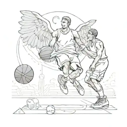 A Basketball Player With A Guardian Angel Watching Over Them On The Court