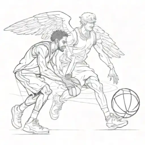 A Basketball Player With A Guardian Angel Watching Over Them On The Court