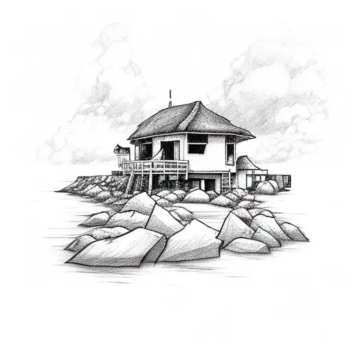 Photo Instax With A House Beside Beach