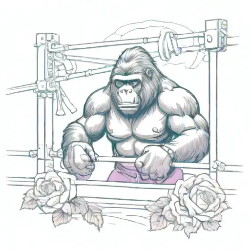 A Boxing Ring With A Gorilla And Violet Roses As Spectators