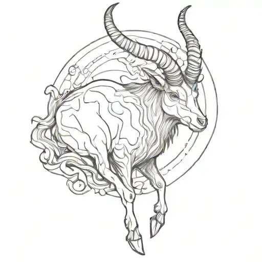 A Detailed Blackwork Line Tattoo Of A Capricorn
