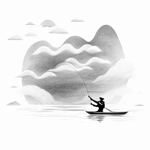 Dkves Flying With A Person Fishing At A Lake In The Clouds