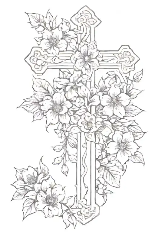 A Cross With The Birth Flowers Of January May And Augest Wrapped Around It Simple