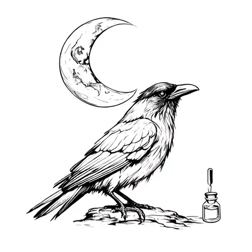 Crow With A Moon And A Vial