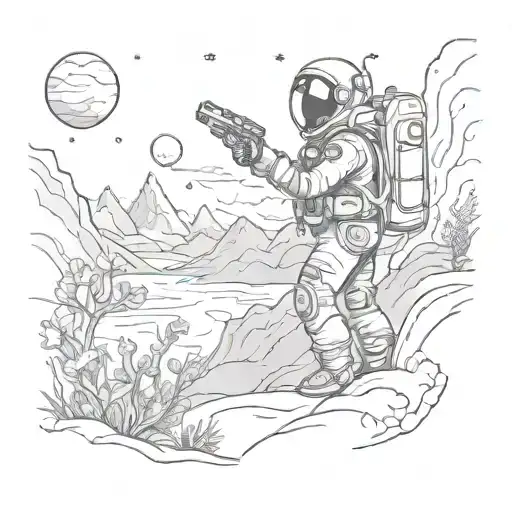 A Whimsical Astronaut Exploring A Surreal Alien Landscape