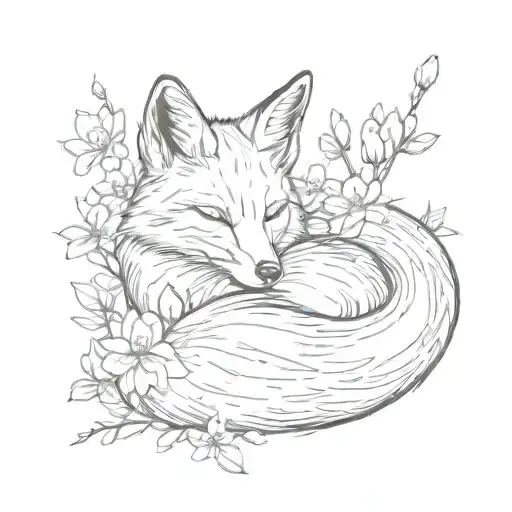 Sleeping Fox And Cherryblossom Flowers