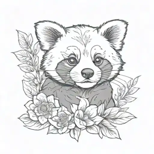 Cute Red Panda And Flowers