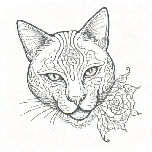 A Whimsical Design Combining A Cat And Theater Masks