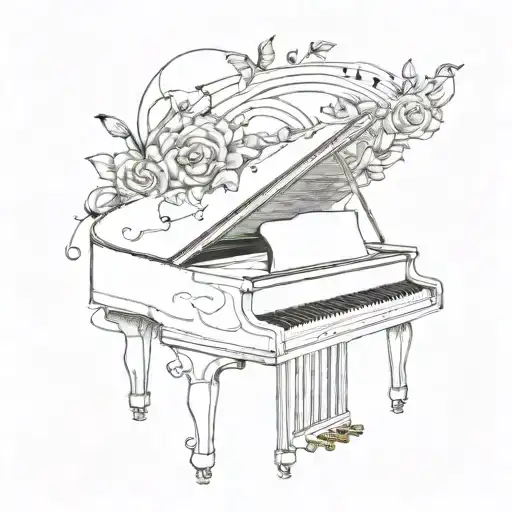 A Tattoo Design Combining A Piano And A Guitar In A Unique Way