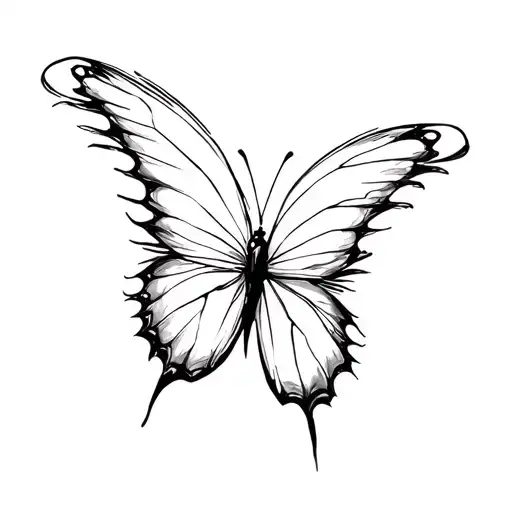 A Very Small Black And White Minimalist Tattoo Featuring A Sketch Flying Butterfly With Fading Lines