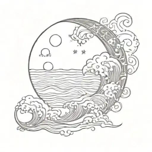Crescent Moon And Wave
