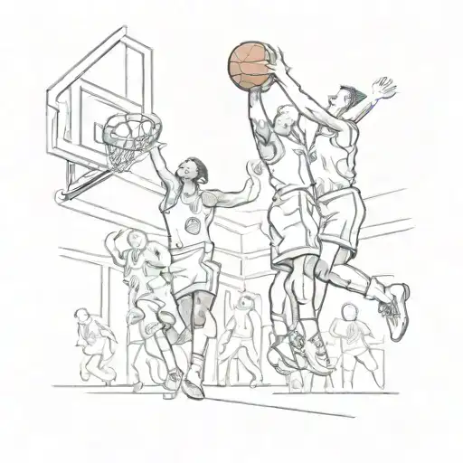 A Sketch Of A Basketball Player Dunking With Their Family Cheering In The Background
