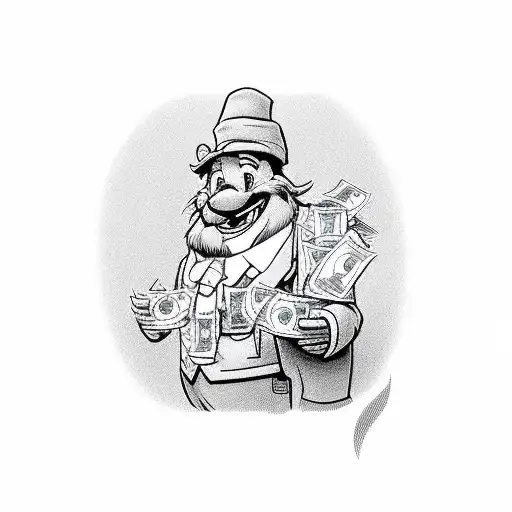 A Disney Character Grabbing Money And Using It As A Telephone