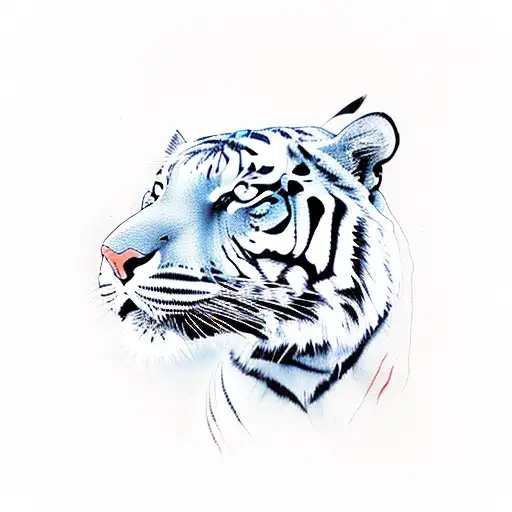 Tiger With Blue Eyes And Boxing Gloves Around It's Neck