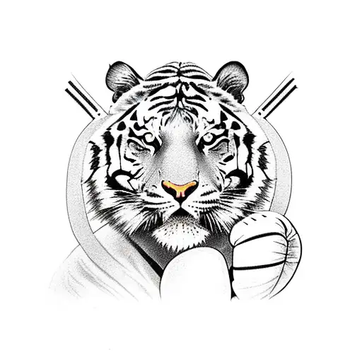 Tiger With Boxing Gloves Around It's Neck