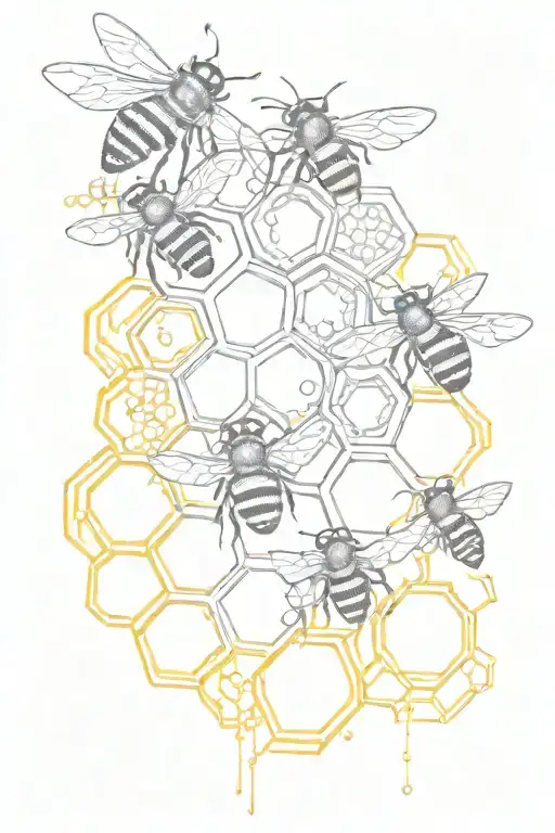 3D 4 Bees And 3D Honey Comb