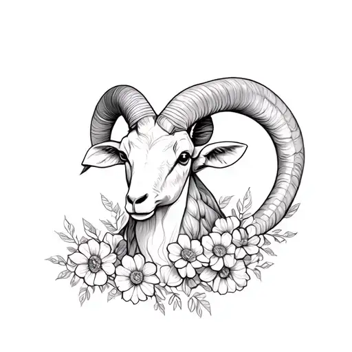 Capricorn Ram With Flowers Forming Constellations