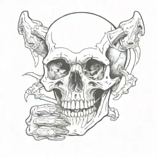 A Skull With Terrible Fangs And A Painted Bone Hand Holding