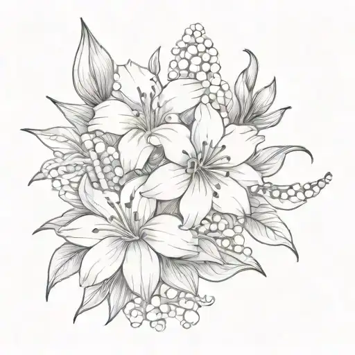 A Sketch-style Tattoo Of A Marigold And Lily Of The Valley Flower