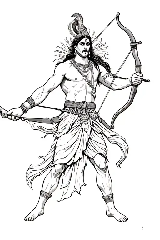 Lord Arjun With Bow Hunting Scene Tattoo Design Inspired