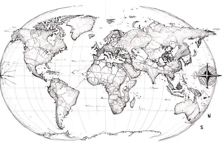 World Map Compass Plane