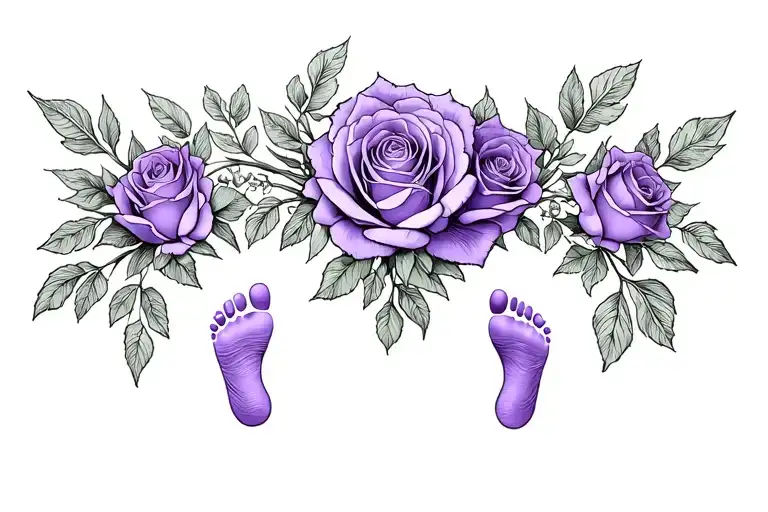 Purple Roses And Baby Foot Prints