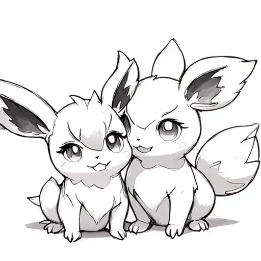 Pokemon Eevee And Vulpix Sitting Next To Each Other