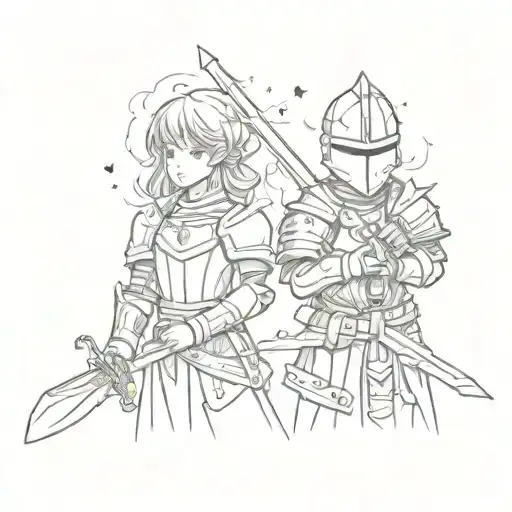 2 Swords In Hands Of A Brother And A Sister Dressed As Knights