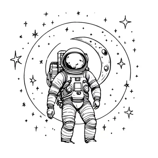 Astronaut With Moon Surrounded By Stars